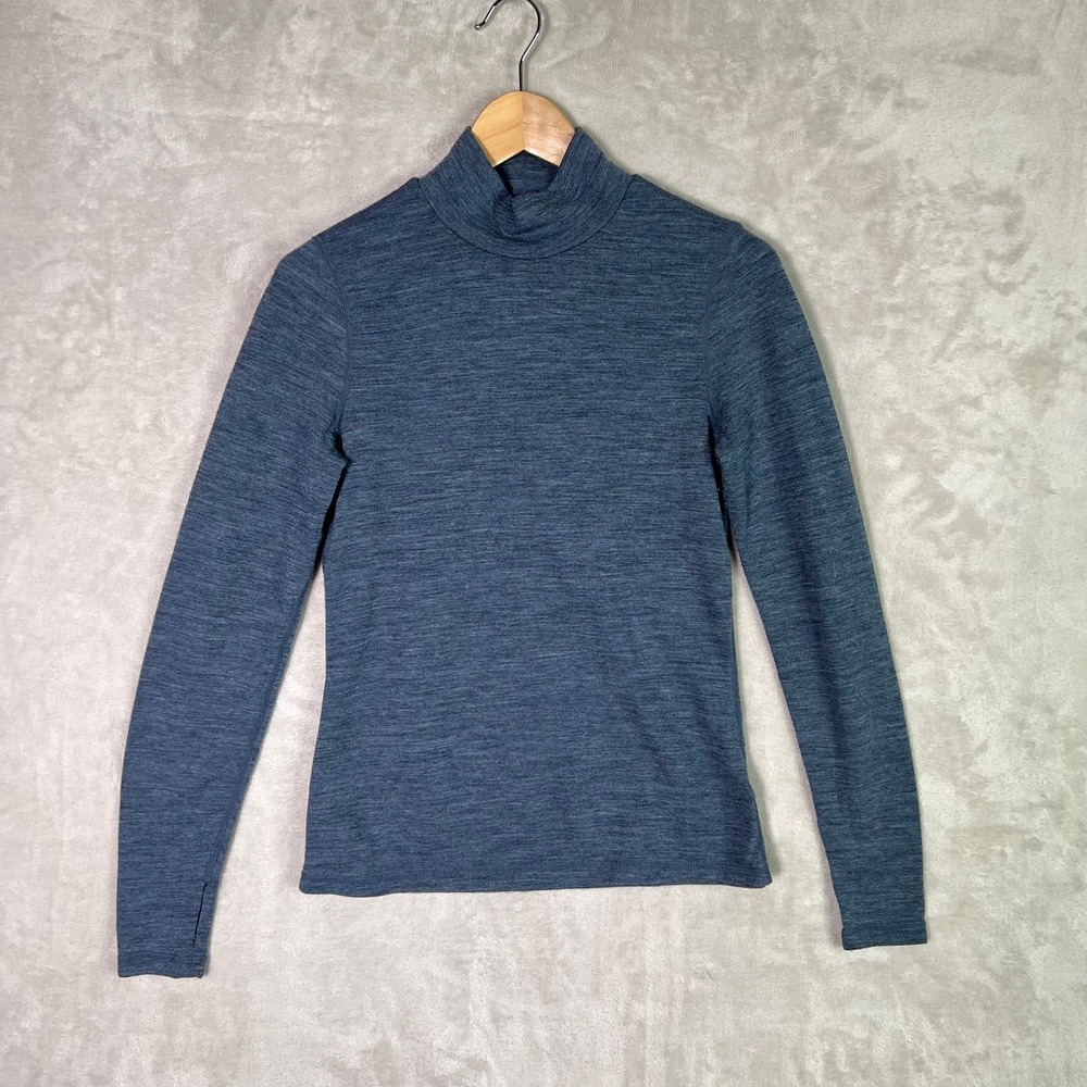 Wicked Wool Mock Neck Womens Size Small Merino Wool Blend Turtleneck Slate Blue